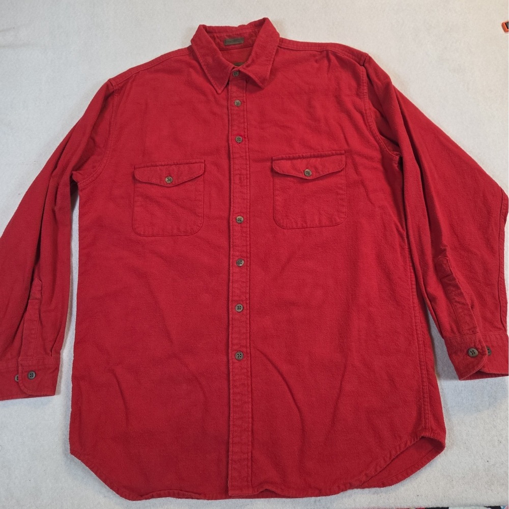 St John's Bay Heavyweight Chamois Cloth Red Mens LXT Long Sleeve Button Up Shirt
